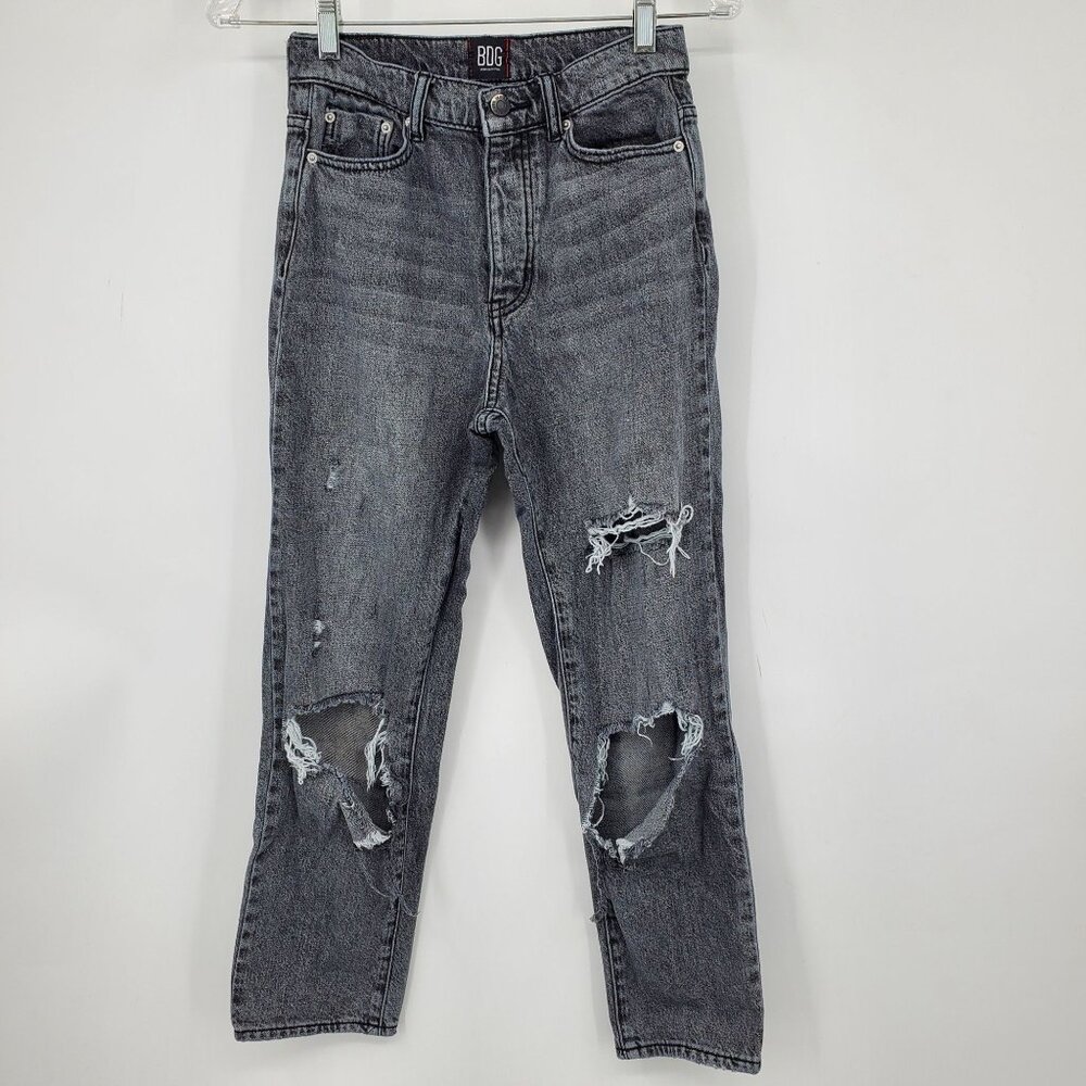 BDG Urban Outfitters Slim Straight Button Fly Grey Distressed Denim Jeans Size 2
